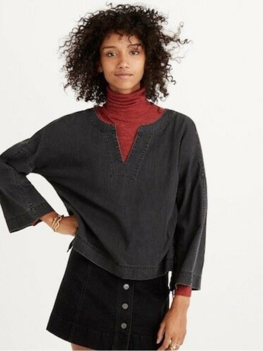 Madewell Denim Side-Lace Top in Sloan Black